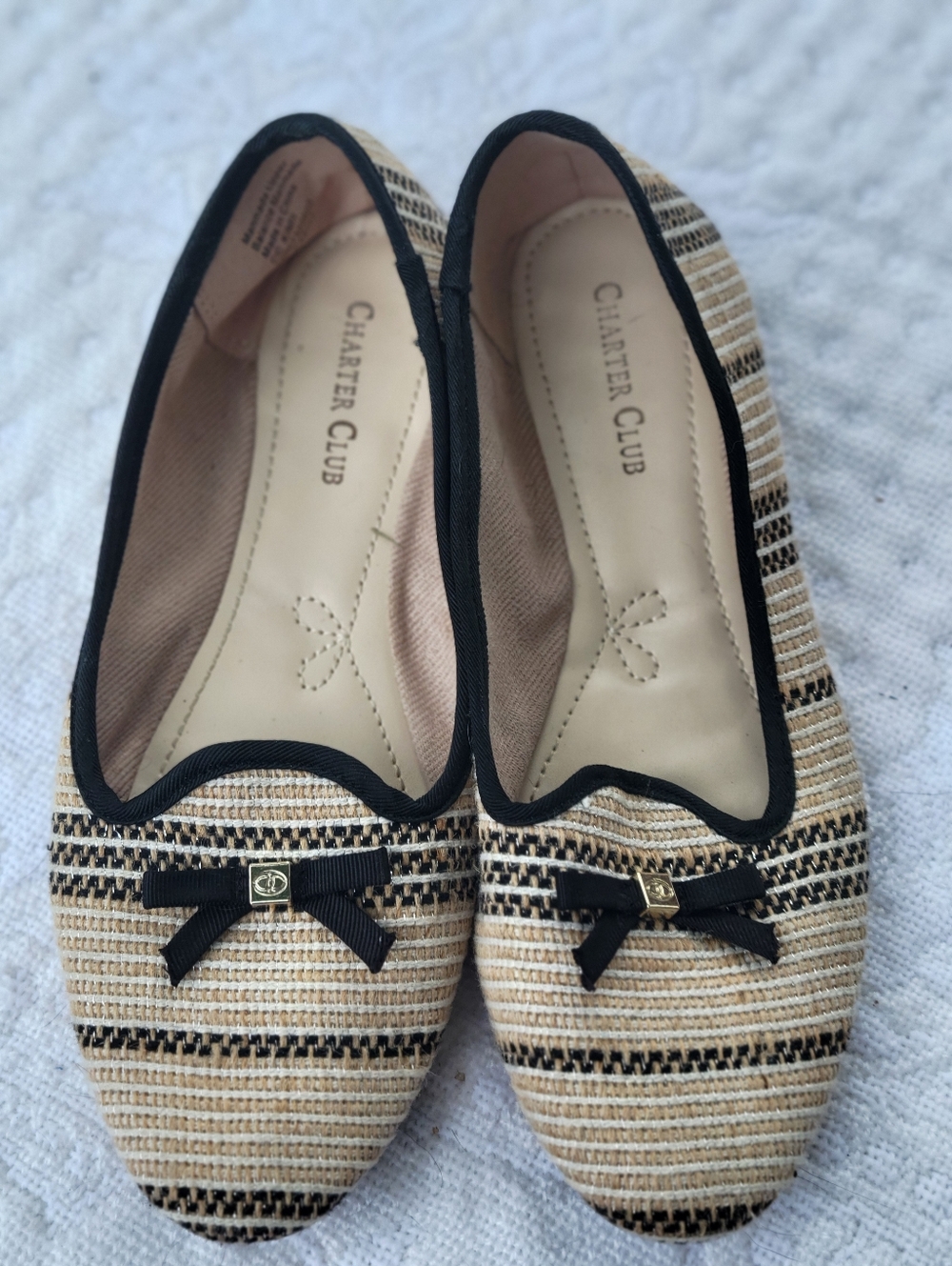 CHARTER CLUB Kimii Tan and Black Striped Loafers 7M